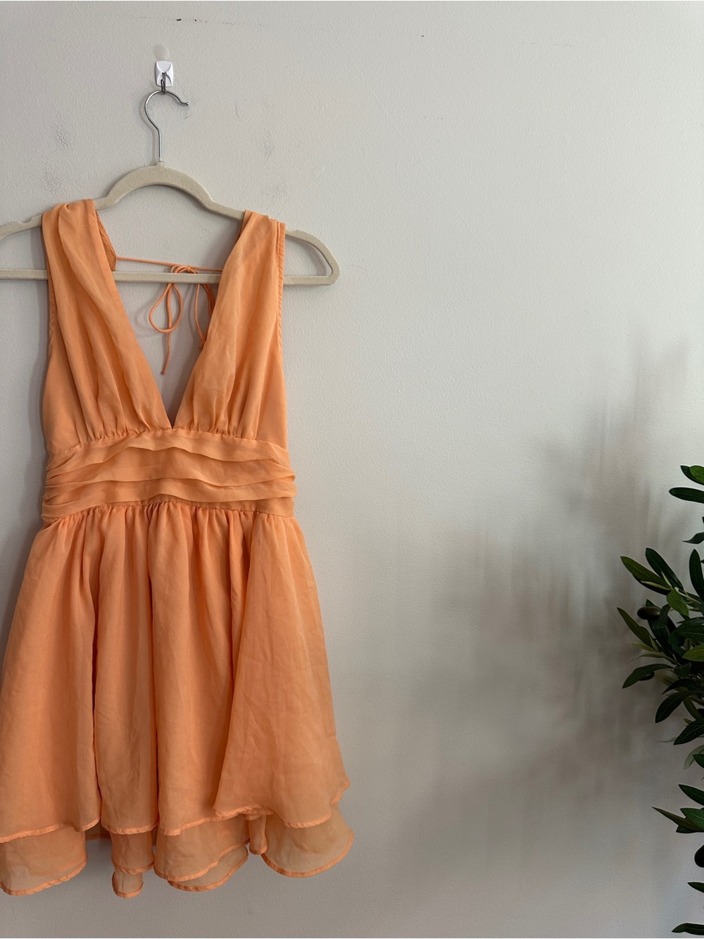 Abercrombie & Fitch Orange Sleeveless V-Neck Plunge Mini Dress SIZE S - Picture 6 of 9